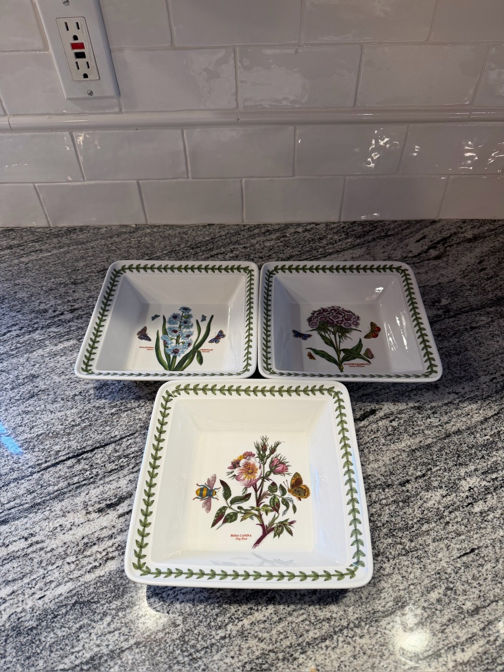 Set of 3 Portmeirion Botanic Garden 7.5" Square Bowls